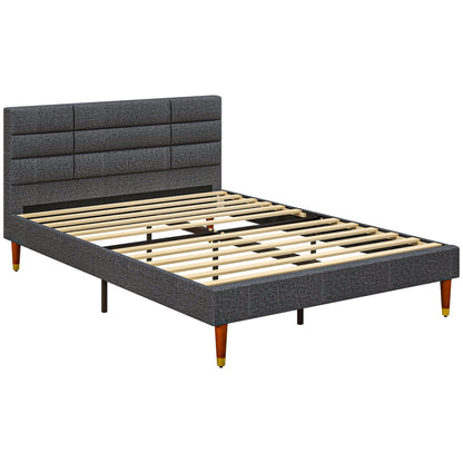 4 ft 5 Upholstered Double Platform Bed Frame with Underbed Storage Tufted Headboard Wood Slat No Box Spring Needed