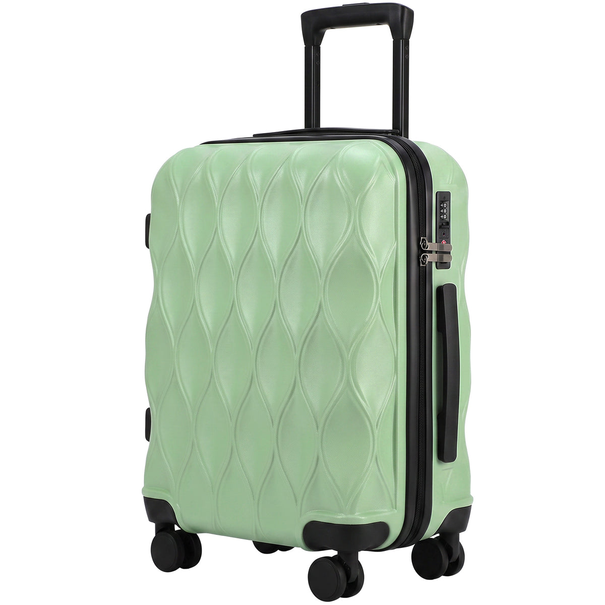 41L Cabin Suitcase | ABS Hard Shell Frosted Finish | TSA 3-Digit Lock | 4 Detachable 360° Spinner Wheels | Aluminium Telescopic Handle | 36x23x56cm | 8kg Capacity | Green / Black