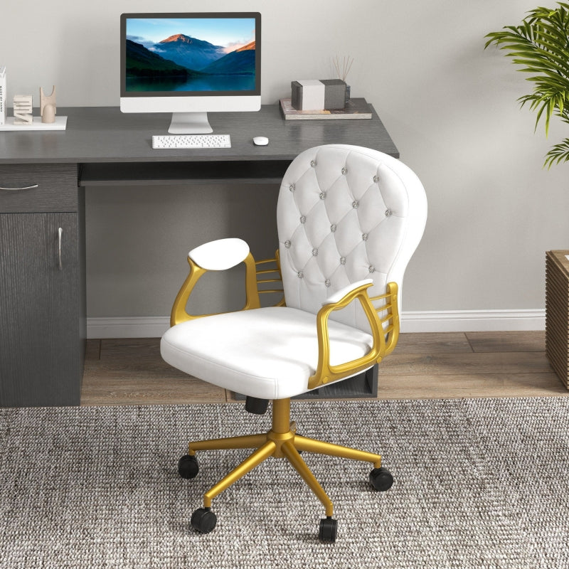 Vinsetto Height Adjustable Home Office Chair, Button Tufted Computer Chair with Padded Armrests and Tilt Function