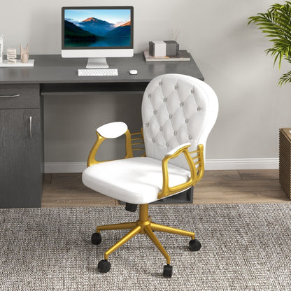 Vinsetto Height Adjustable Home Office Chair, Button Tufted Computer Chair with Padded Armrests and Tilt Function