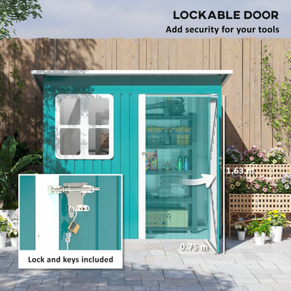 7 x 4ft Storage Shed Galvanised Steel Garden Metal Shed with Foundation Kit, Window, Lockable Wide Door and Air Vents for Outdoor Patio, Green