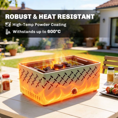 Portable Battery-Powered Charcoal BBQ Grill – Built-In Fan, Stepless Heat Control, 600°C Rated, 45.5x29cm Grill Surface, For Camping & Garden – Light Green