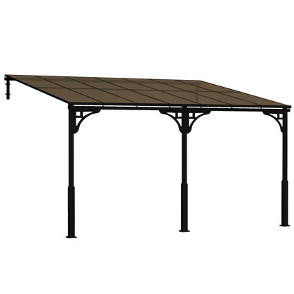4x3m Hardtop Lean-To Pergola | 7mm Polycarbonate Roof | Galvanised Frame | Wall-Mounted | Windproof Level 6 | Brown