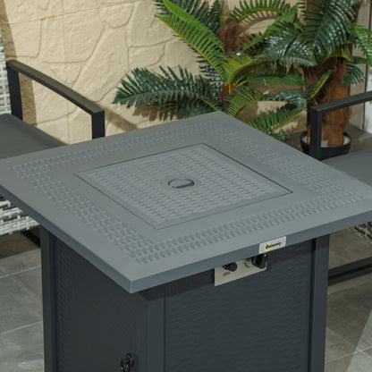 Outsunny Square Propane Gas Fire Pit Table, 40000 BTU Rattan Smokeless Firepit Patio Heater with Lava Rocks and Lid, 71cm x 71cm x 62cm, Dark Grey