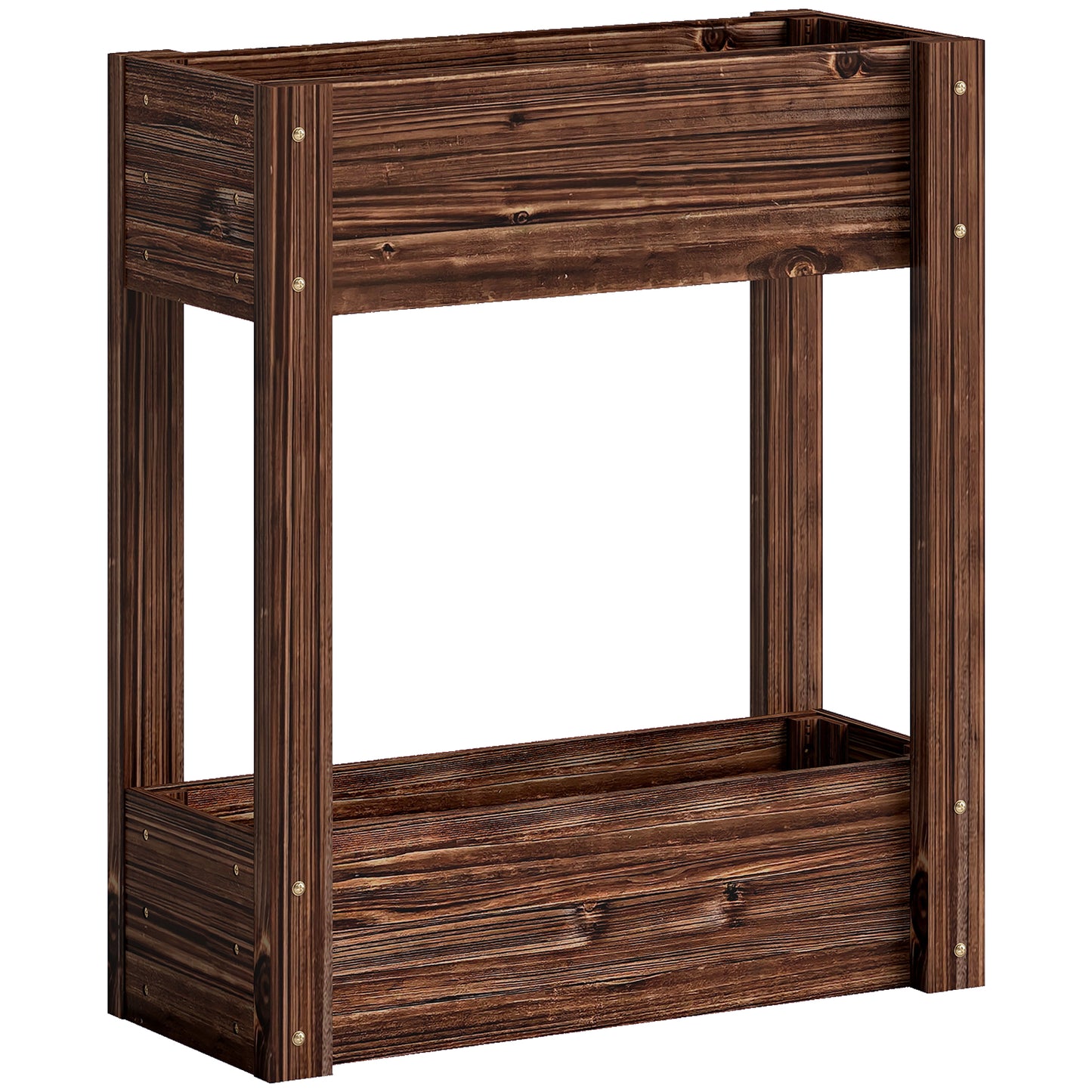 2-Tier Wooden Raised Planter, Raised Garden Bed on Legs with Drainage Holes and Bed Liner, Elevated Garden Planter