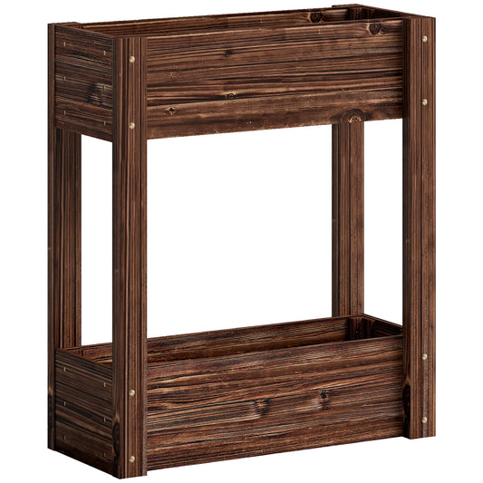 2-Tier Wooden Raised Planter, Raised Garden Bed on Legs with Drainage Holes and Bed Liner, Elevated Garden Planter