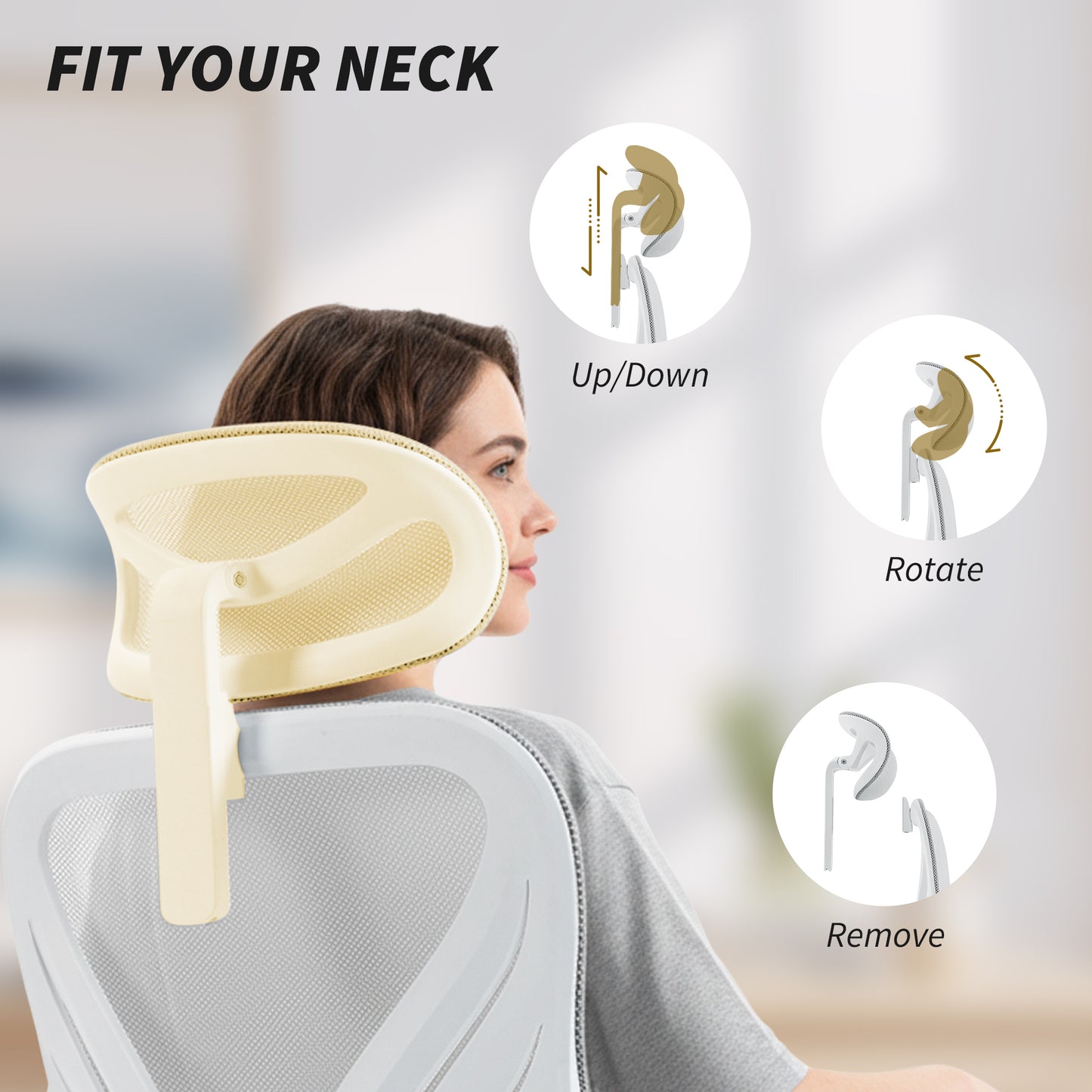 Ergonomic Office Chair with Foldable Backrest, 2D Headrest - Light Grey