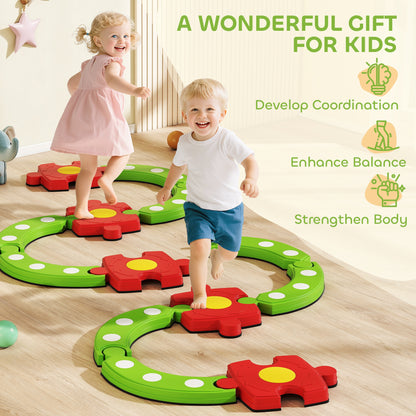 13 Piece Kids Balance Beam Stepping Stones Set with Non-slip Textured Surface, Outdoor Indoor for Toddlers, Green