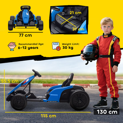 AIYAPLAY 24V Electric Go Kart, Drift Kart with Adjustable Seat, Slow Start, 5-Point Harness, Music, Horn, for 6-12 Years