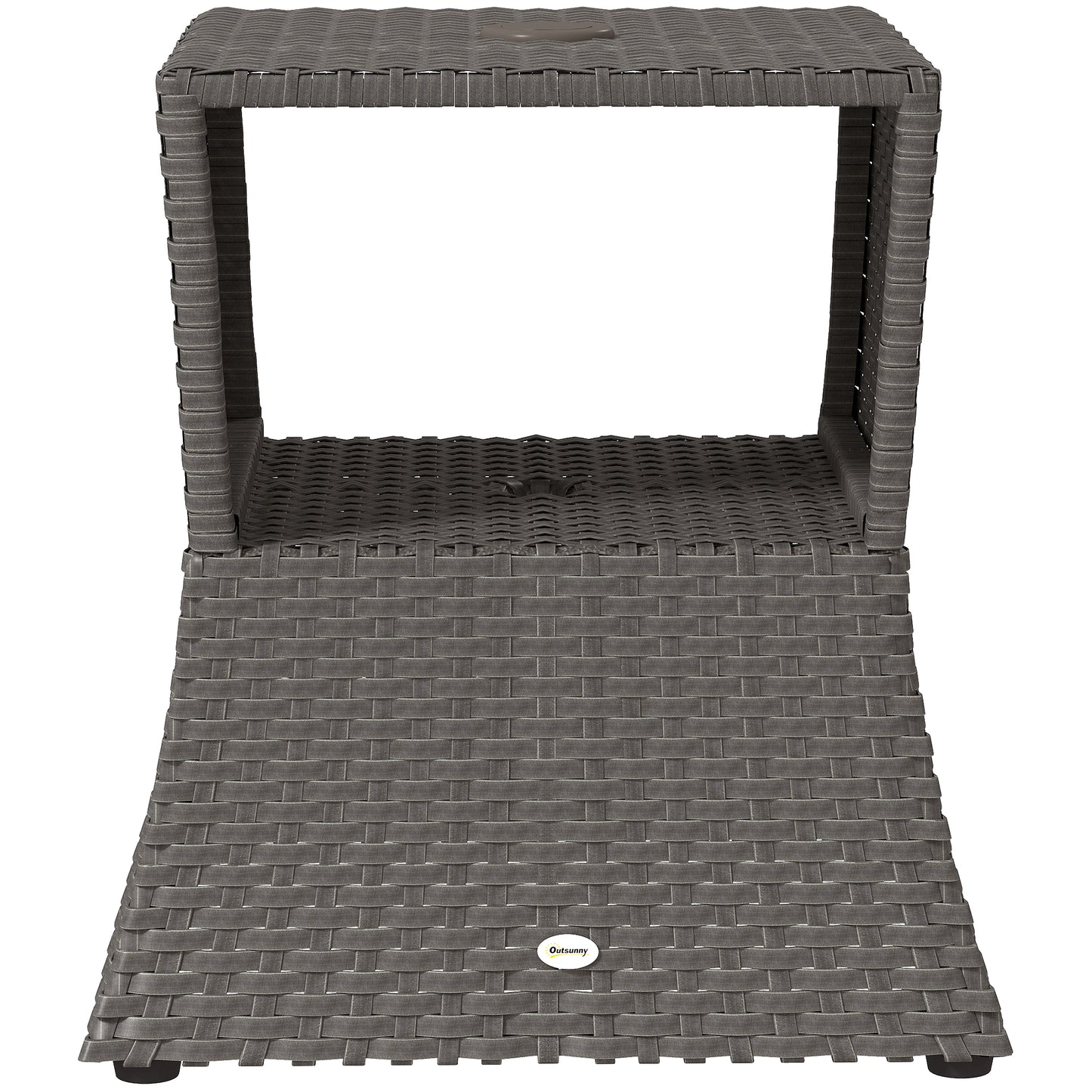 Rattan Garden Bistro Coffee Table | 54x54x55cm | Umbrella Hole 38mm | Open Storage Shelf | PE Wicker Metal Frame | 30kg | Dark Grey