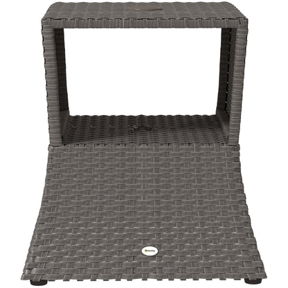 Rattan Garden Bistro Coffee Table | 54x54x55cm | Umbrella Hole 38mm | Open Storage Shelf | PE Wicker Metal Frame | 30kg | Dark Grey