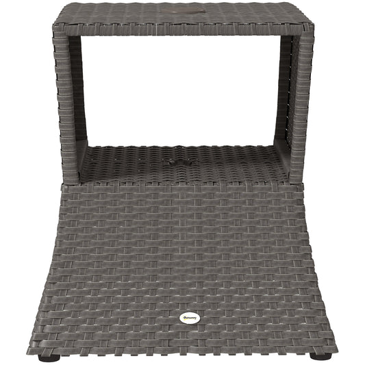 Rattan Garden Bistro Coffee Table | 54x54x55cm | Umbrella Hole 38mm | Open Storage Shelf | PE Wicker Metal Frame | 30kg | Dark Grey