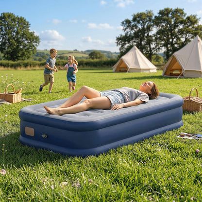 Single Inflatable Air Bed | Built-In Electric Pump | 3 Min Inflate | Flocked Top | 5000mm Waterproof | 200kg | 190x97x39cm | Carry Bag Included | Grey