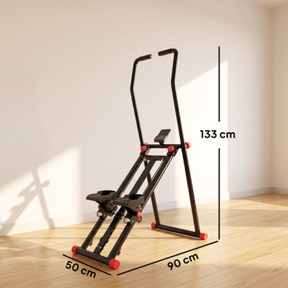 Vertical Stair Climber Stepper | 3 Resistance Levels | Adjustable Handlebar 123–133cm | 150kg | LCD Monitor | Phone Holder | Foldable | Black