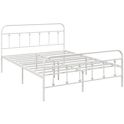 4ft Double Platform Bed Frame with Underbed Storage Tall Headboard Steel Slat No Box Spring Needed Easy Assembly White