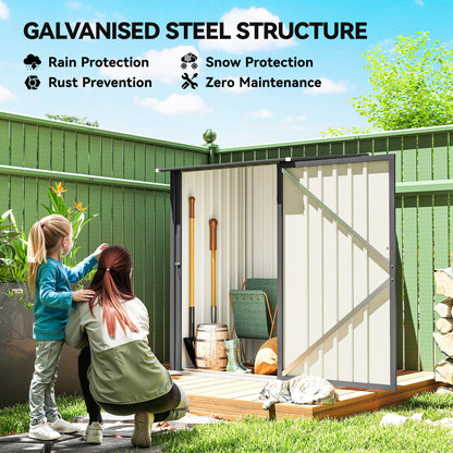 Lean To Steel Garden Shed with Latched Door | Galvanised Corrugated Steel | Sloped Roof | Dark Grey | 100x104x160cm | Inner 83x86cm | 20kg/m² Snow Load | No Rainwater Buildup | Assembly Required
