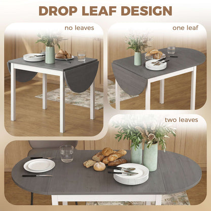 4-6 Person Drop-Leaf Extending Dining Table | Pine Wood | 3 Configurations | Folds to 80cm or Extends to 140cm | 50kg Capacity | Foot Pads | Grey & White