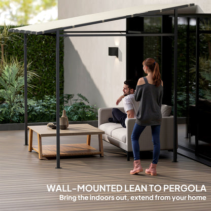 2.4 x 2.4 m Wall Mounted Pergola Gazebo with PA Coating Fabric and Metal Frame, UPF30+, Lean to Garden Gazebo, Wind Resistant Outdoor Sun Shade