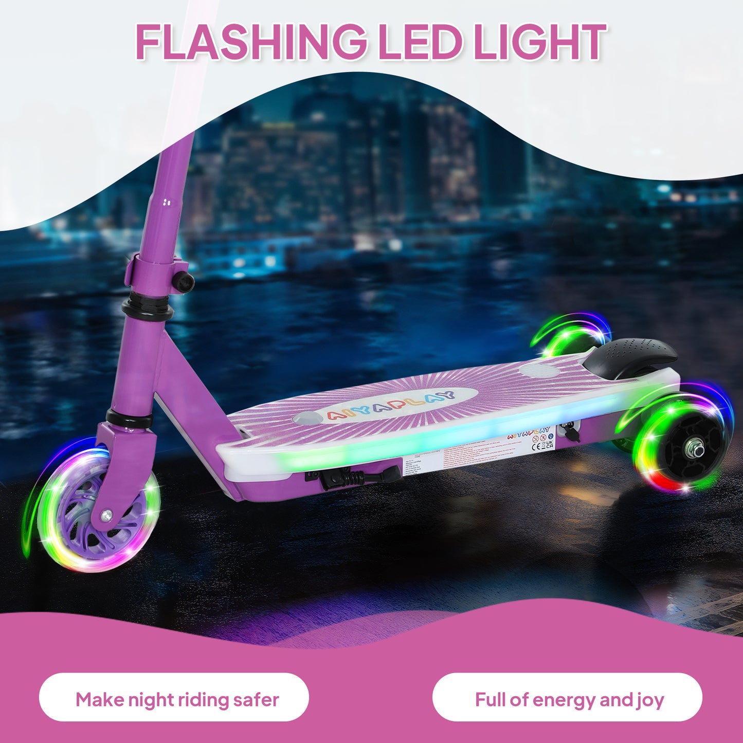 Electric Scooter for Kids Ages 4-7, with Auxiliary Rear Wheels, Flashing LED Light and Electric Brake, Kids Electric Scooter for Boys Girls, 6 KM/H & 8 KM
