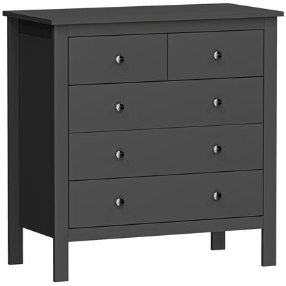 5-Drawer Chest of Drawers | 2 Small & 3 Large Drawers | Round Metal Knobs | Anti-Tip Straps | 70kg | Black