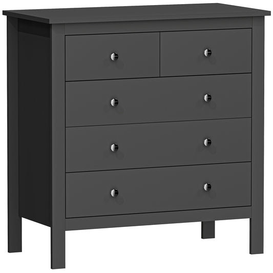 5-Drawer Chest of Drawers | 2 Small & 3 Large Drawers | Round Metal Knobs | Anti-Tip Straps | 70kg | Black