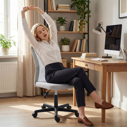 Armless Mesh Office Chair | 360° Swivel | Adjustable Height 40-52cm | 6cm Padded Seat | Breathable Mesh Back | 120kg | Space Saving | White