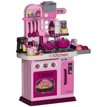 AIYAPLAY Kids Kitchen with 33 Piece Accessories, Lights, Sounds, Storage, for Children 3-6 Years, Pink