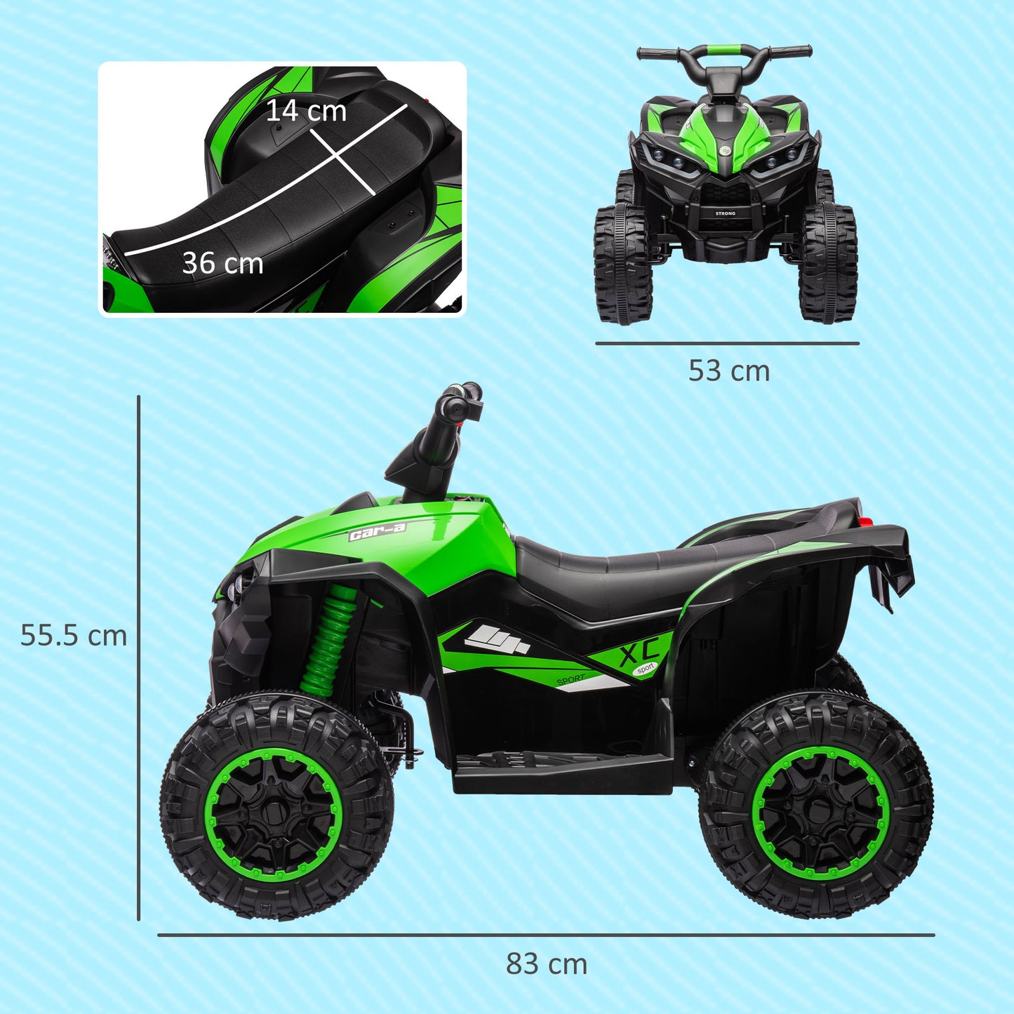 Kids 12V Ride-On Quad Bike w/ Music, Horn, for Ages 3-5 Years - Green