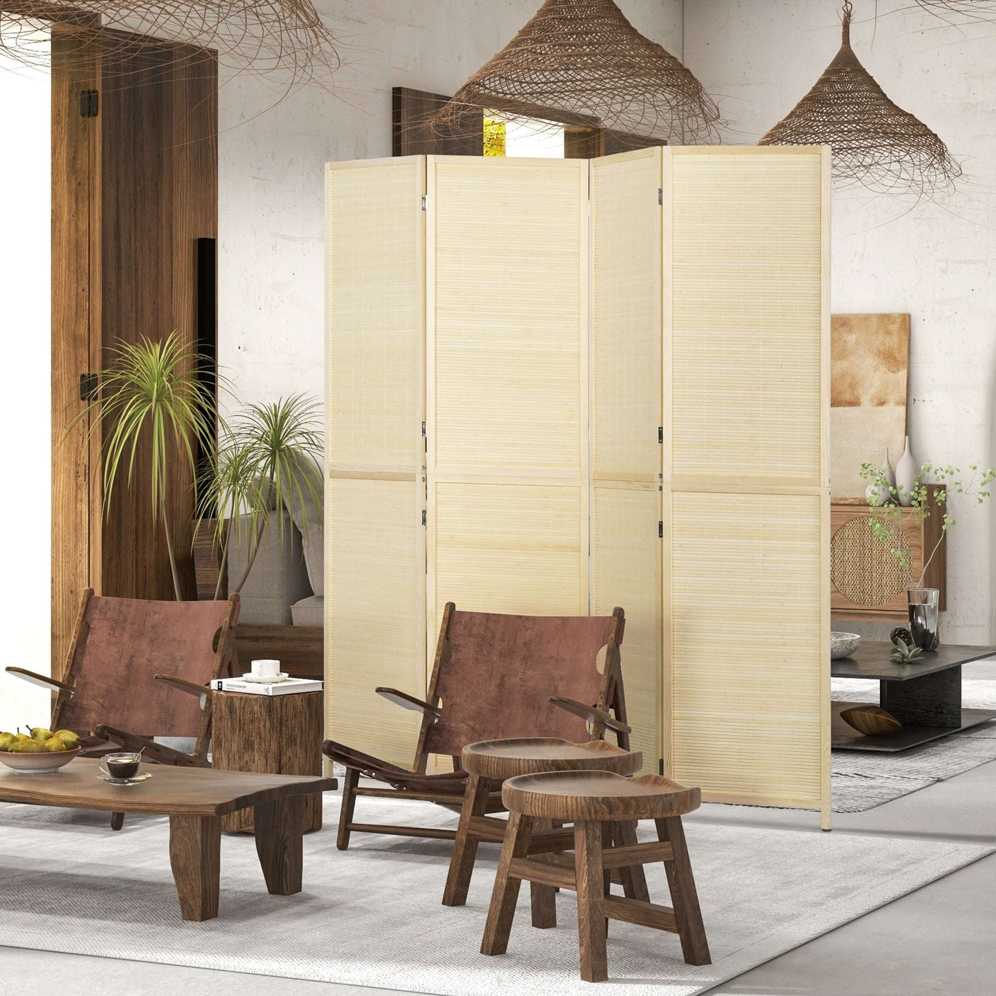 Room Divider, Freestanding Privacy Screen, 4 Panel Folding, 180 x 180cm, Natural