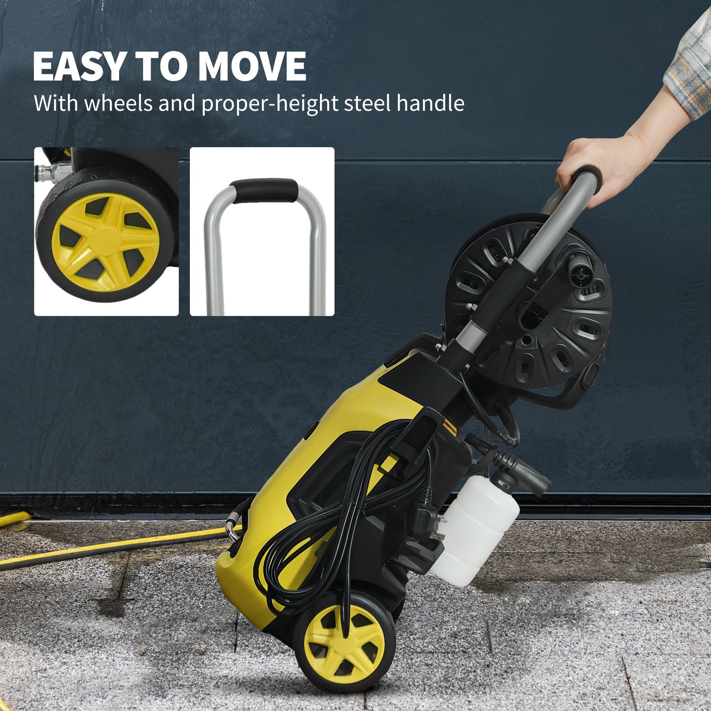 Outsunny 1800W High Pressure Washer, 150 Bar Pressure, 420 L/h Flow, Portable Power Washer Jet Wash Cleaner with Adjustable Nozzle, 6M Hose