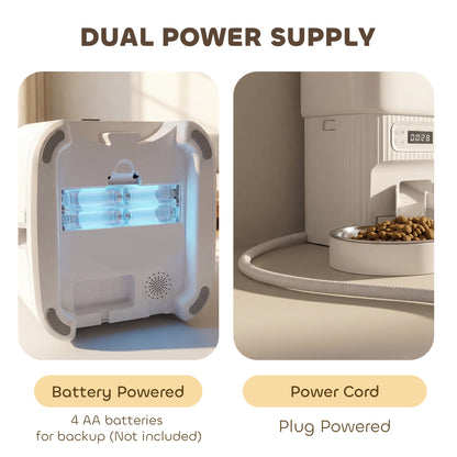 Automatic Pet Feeder | Dual Bowl | LCD Screen & Button Control | Anti-Jam | Airtight Lid | 4L / 16 Cup Tank | Dual Power | Cats & Dogs up to 15kg | White