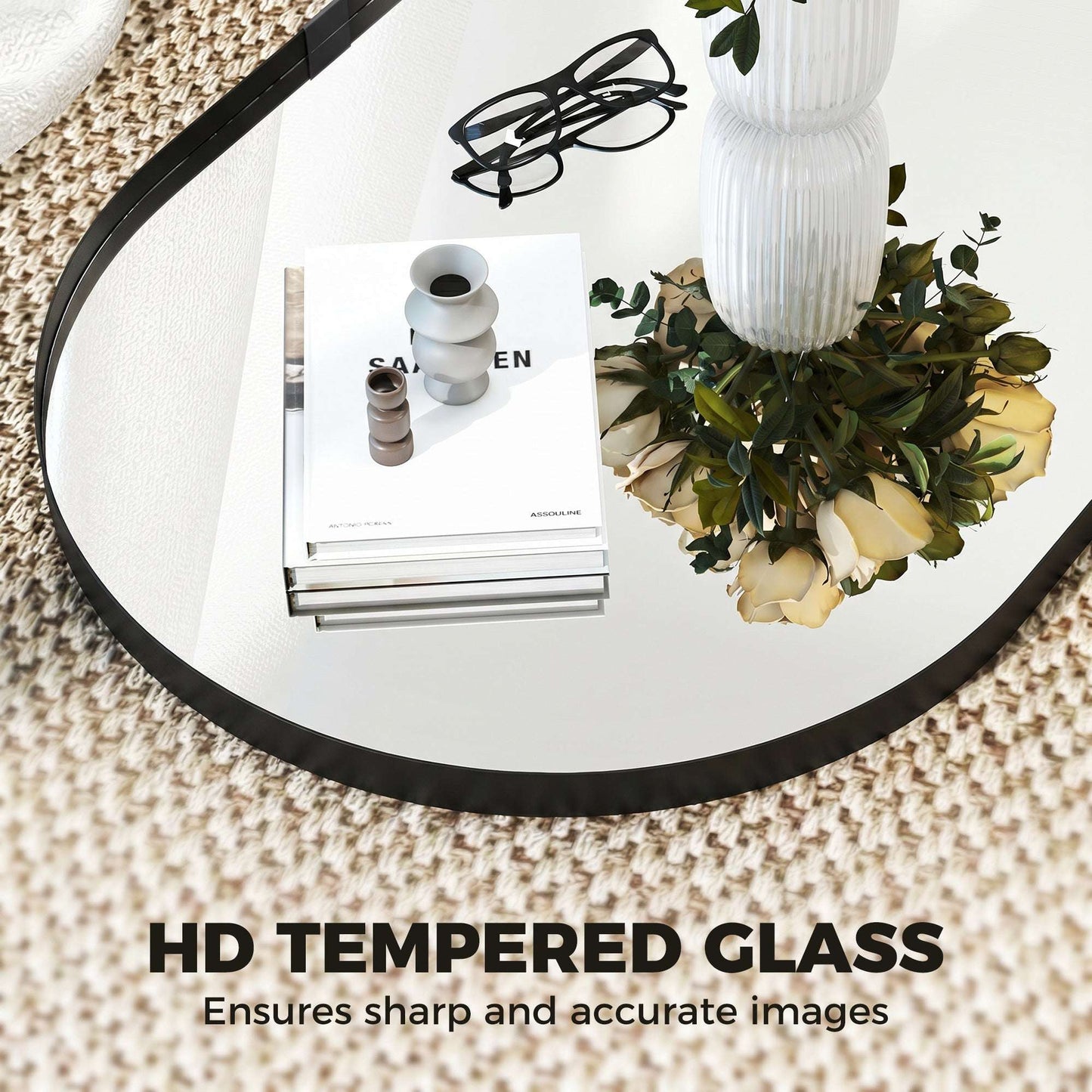 Rectangular Wall Mirror | Elevated 4cm Aluminium Alloy Frame | Shatterproof Tempered Glass | Moisture-Resistant Anodised Finish | MDF Backing | 60x90cm | Black