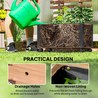 Carbonised Wood Raised Planter with Ladder Trellis | Reinforced Metal Corners | 4 Wheels 2 Lockable | Non-Woven Liner | Drainage Holes | 35kg Capacity | 65x31x147cm | Carbonised