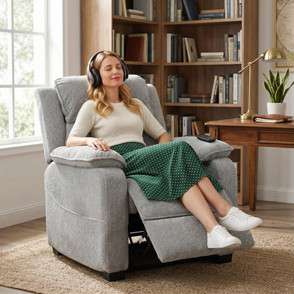 Power Recliner Armchair with Massage & Heat | Electric Reclining Chair | Wide Spring Seat | Light Grey