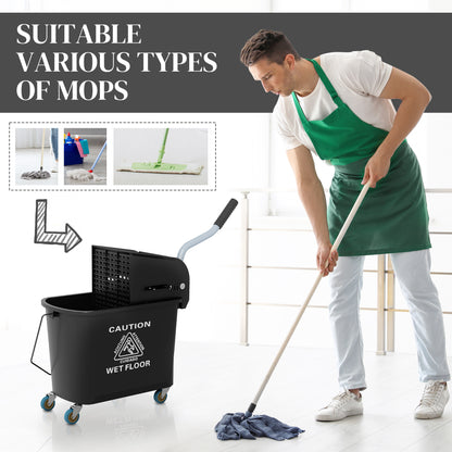 20L Mop Bucket with Wringer and Handle, Mop Bucket on Wheels for Floor Cleaning, Separate Dirty and Clean Water, Black