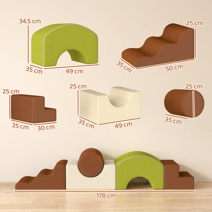 5-Piece Foam Climbing Blocks | Soft Play Set | Non-Slip Base | Washable Covers | 45kg | Ages 3–6 | Brown