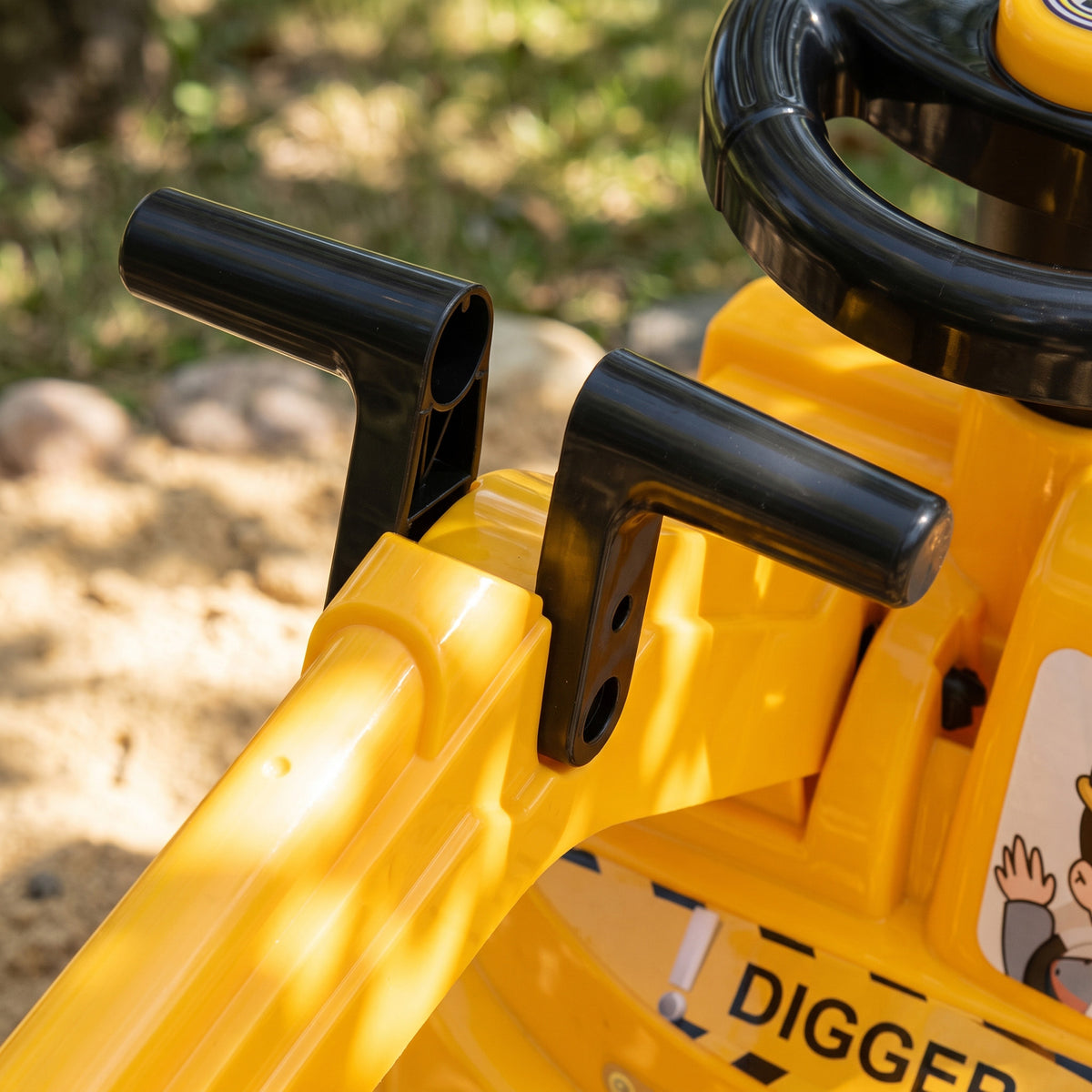 Kids Ride On Excavator Digger Toy | 33cm Manual Digger Arm & Separate Bucket | Forward Backward & Turning | Horn Steering Wheel & Air Horn | Under-Seat Storage | PP Body | 15kg Max | 77x26.5x39cm | Ages 1–3 | Yellow