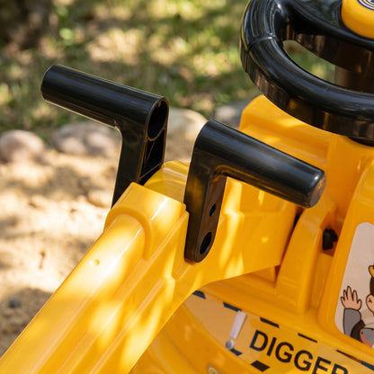 Kids Ride On Excavator Digger Toy | 33cm Manual Digger Arm & Separate Bucket | Forward Backward & Turning | Horn Steering Wheel & Air Horn | Under-Seat Storage | PP Body | 15kg Max | 77x26.5x39cm | Ages 1–3 | Yellow