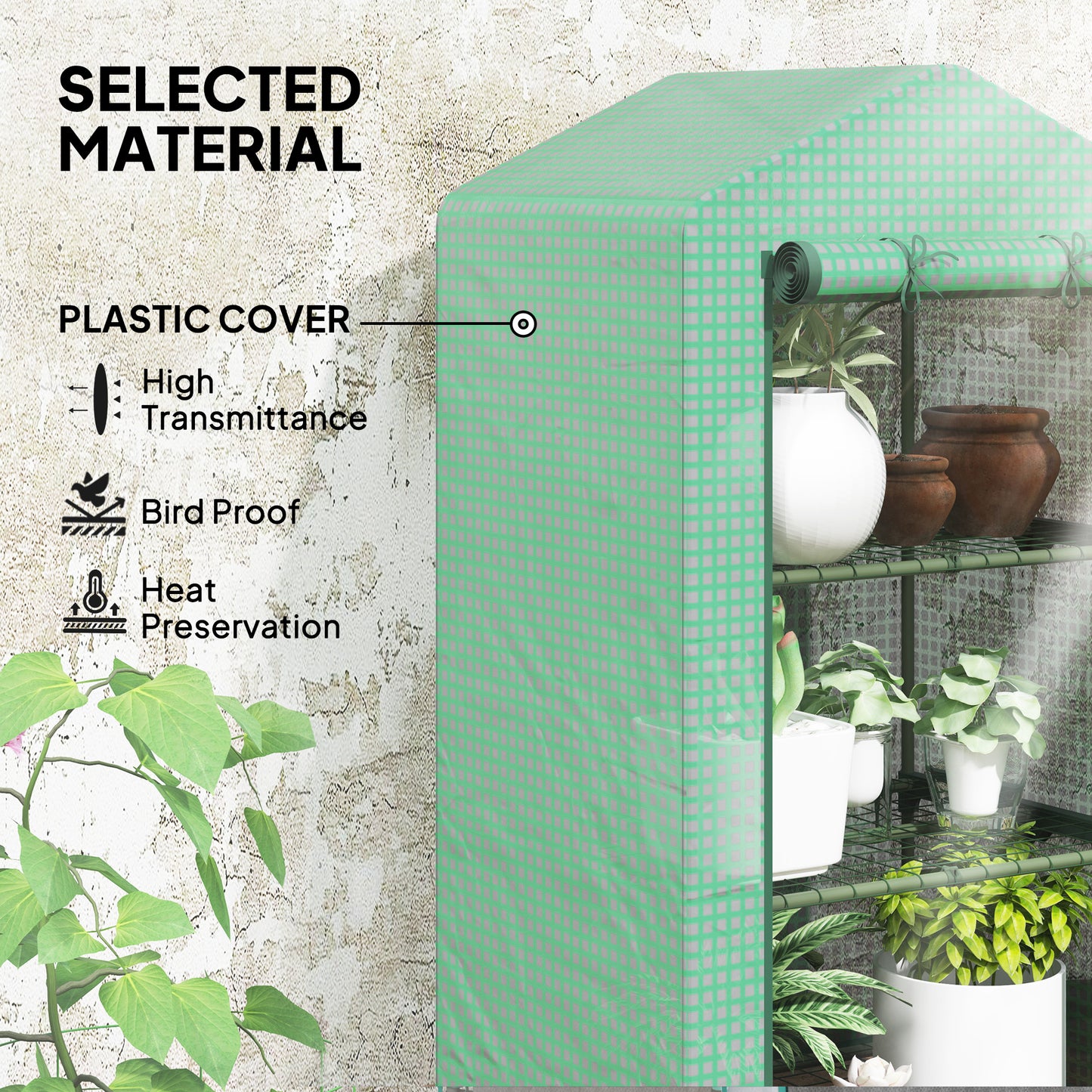 3 Tier Mini Greenhouse Portable Garden Grow House with Roll Up Door and Wire Shelves, 69 x 49 x 125 cm, Green