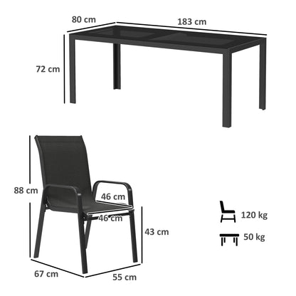 Outsunny 8 Seater Garden Dining Set with, Rectangular Tempered Glass Top, Outdoor Dining Table and Chairs for Patio, Balcony, Poolside, Black