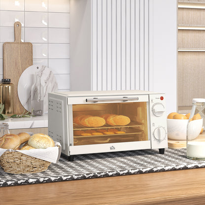 Mini Oven, 9L Countertop Electric Grill, Toaster Oven with Adjustable Temperature, Timer, Baking Tray and Wire Rack, 750W, Cream