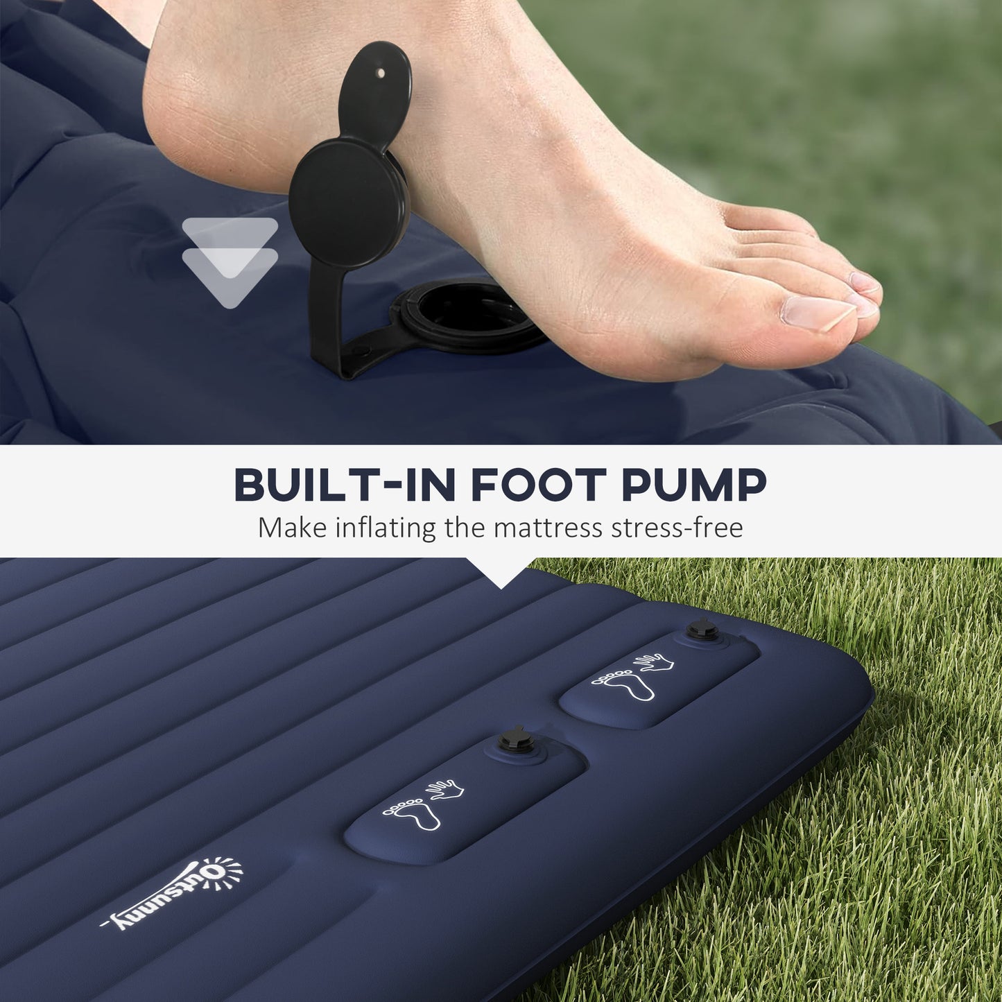 Outsunny Double Size Air Bed, with Built-in Foot Pump and Carry Bag, Blue