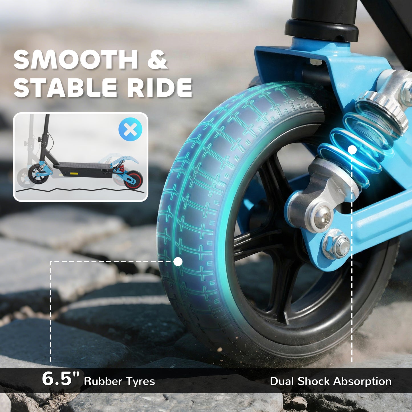 Kids Electric Scooter – 200W Motor, 15km/h, 6km Range, Dual Suspension, LCD Display, LED Lights, Foldable, Ages 6–14 – Blue