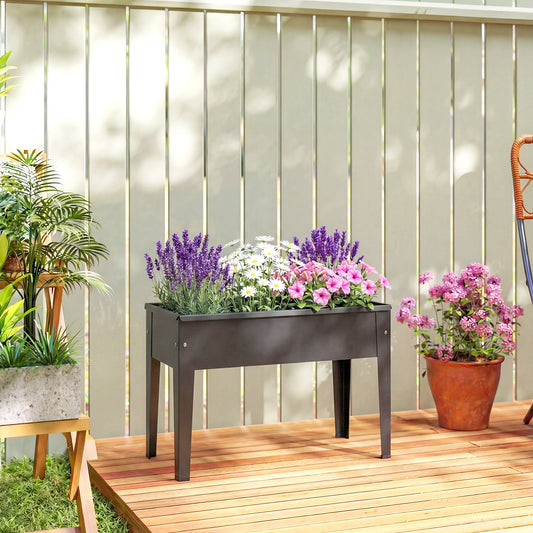 Raised Metal Planter on Legs | 20L Capacity | Drainage Hole | Polished Edges | Rubber Foot Covers | Balcony & Patio | 60x27x45cm | Black