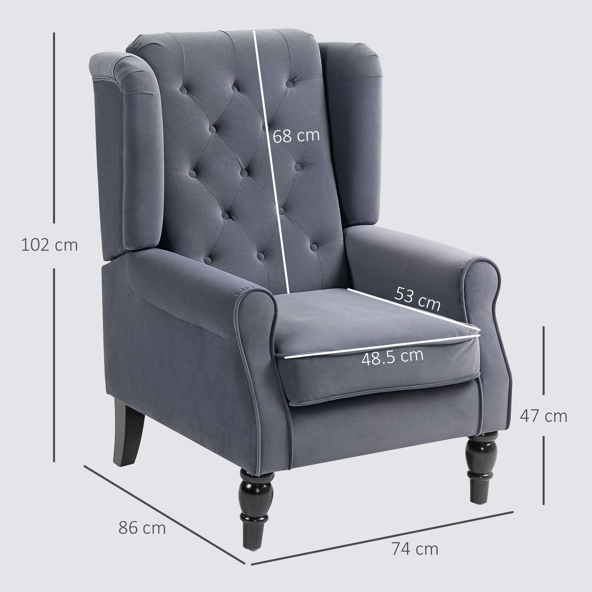 Retro Vintage Style Wingback Accent Chair, Upholstered Button Tufted Occasional Chair for Living Room and Bedroom, Charcoal Grey