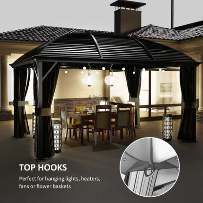 Outsunny 3 x 4m Hardtop Gazebo Canopy with Metal Roof, Aluminium Gazebo Permanent Pavilion with Netting and Curtains, Dark Grey