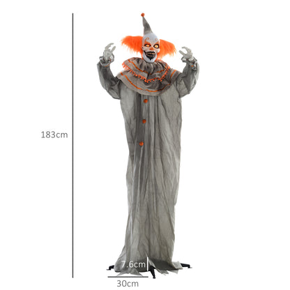 183cm 72" Orange Classic Clown Outdoor Halloween Decoration, Halloween Animatronic with Sound Activated, Light Up Eyes, Sound Effects, Animated Prop for Haunted House