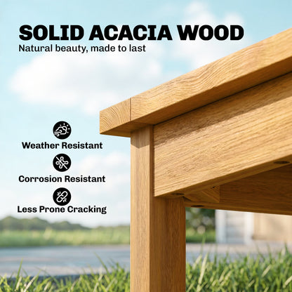 Solid Acacia Wood Coffee Table | Slatted Top | 30kg Capacity | Adjustable Foot Pads | No Assembly Required | Indoor & Outdoor | 48 x 48 x 46cm | Natural Teak Finish
