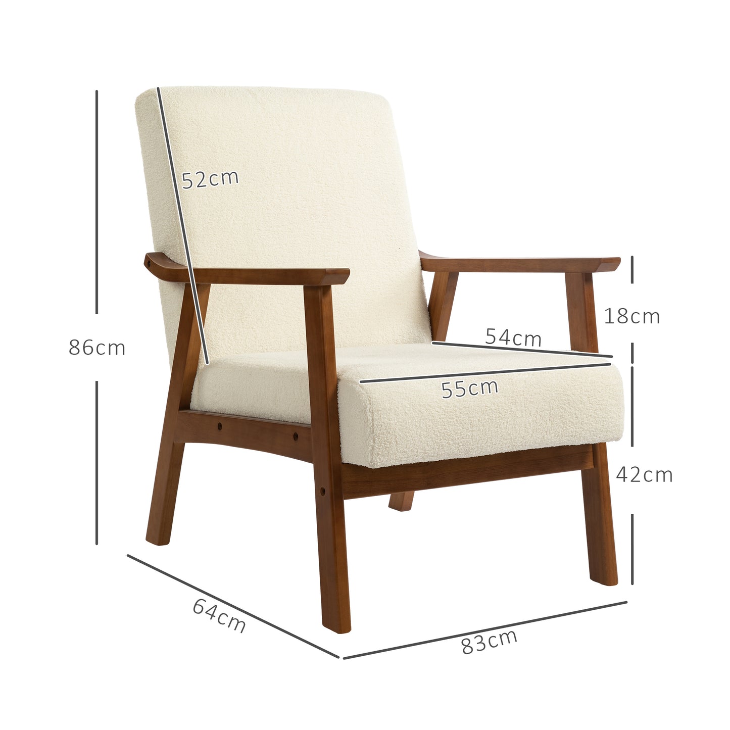 Retro Vintage Style Boucle Seat Mid Century Accent Chair - White