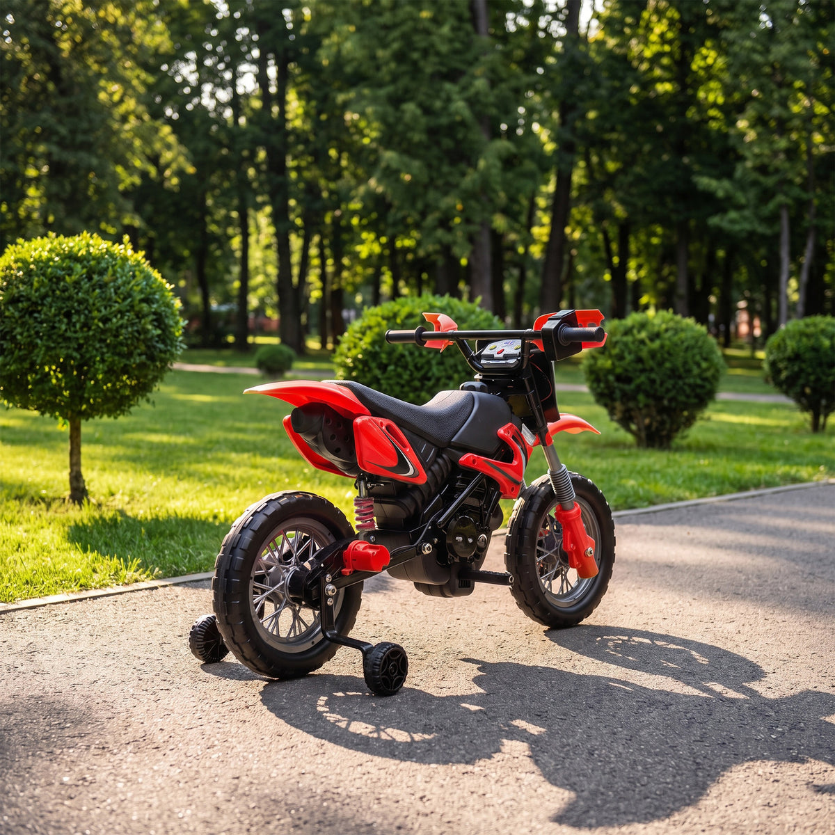 AIYAPLAY 12V Kids Electric Ride-On Motorbike | Red, Orange or Green | Dual 35W Motors, Training Wheels & Rear Suspension | Ages 3–6